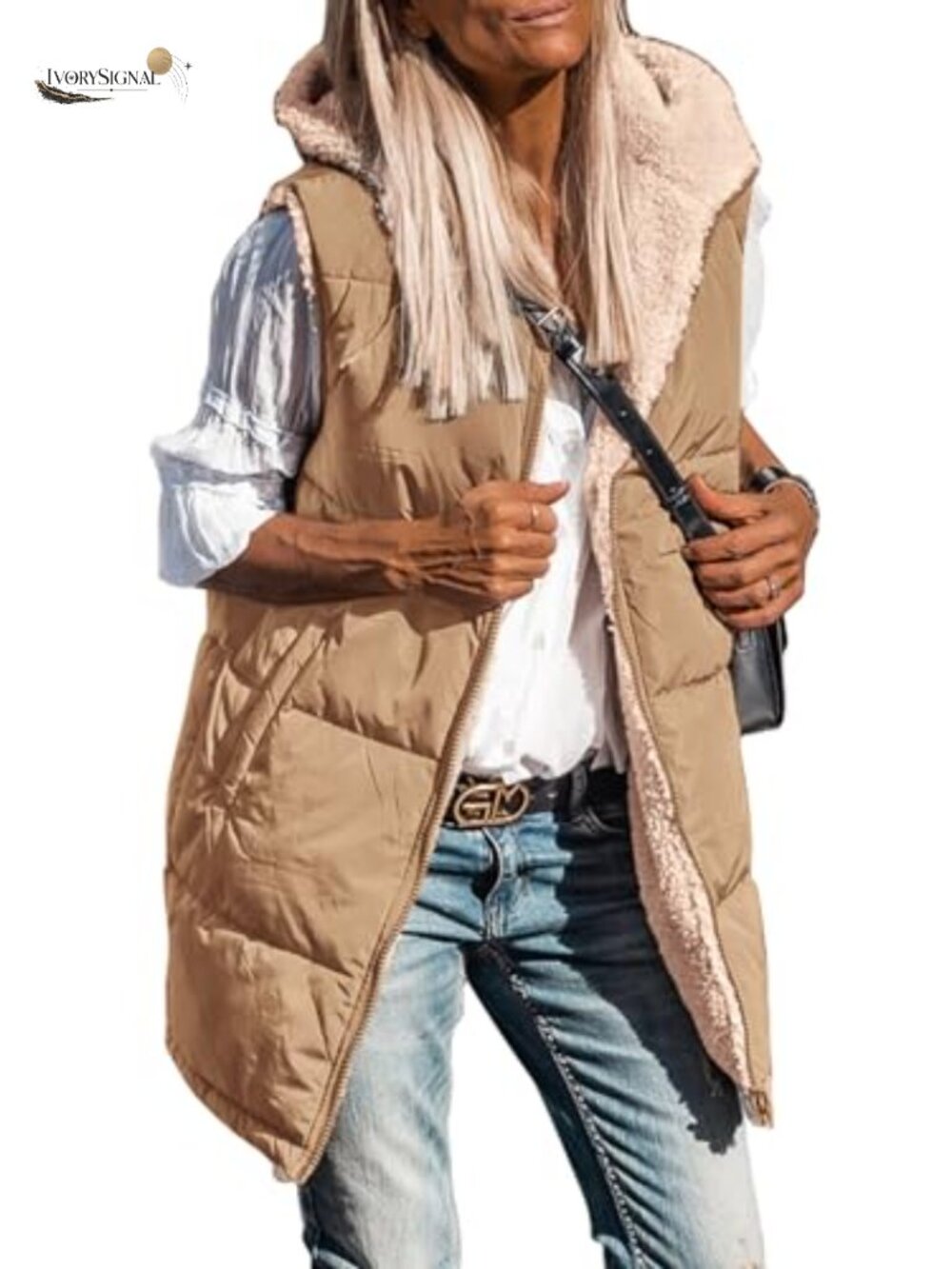 Women's Reversible Fleece Hooded Long Vest Zip Up Winter Outerwear